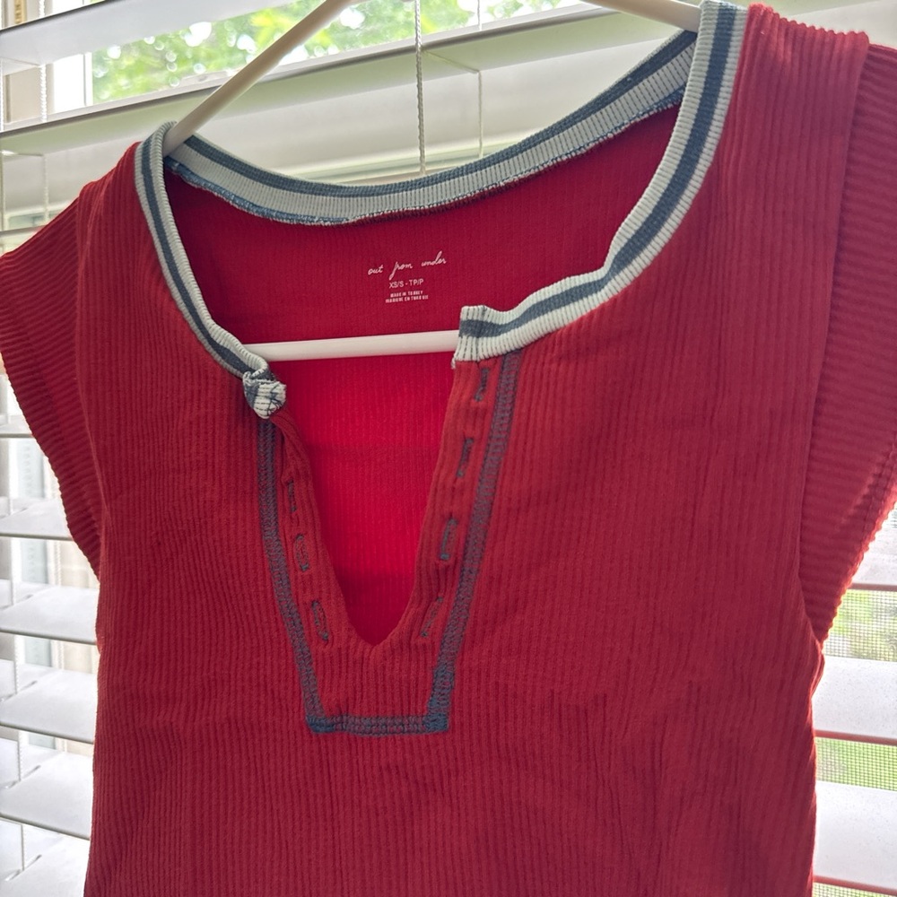 Urban Outfitters Red Polo T-Shirt with Ribbed Texture
